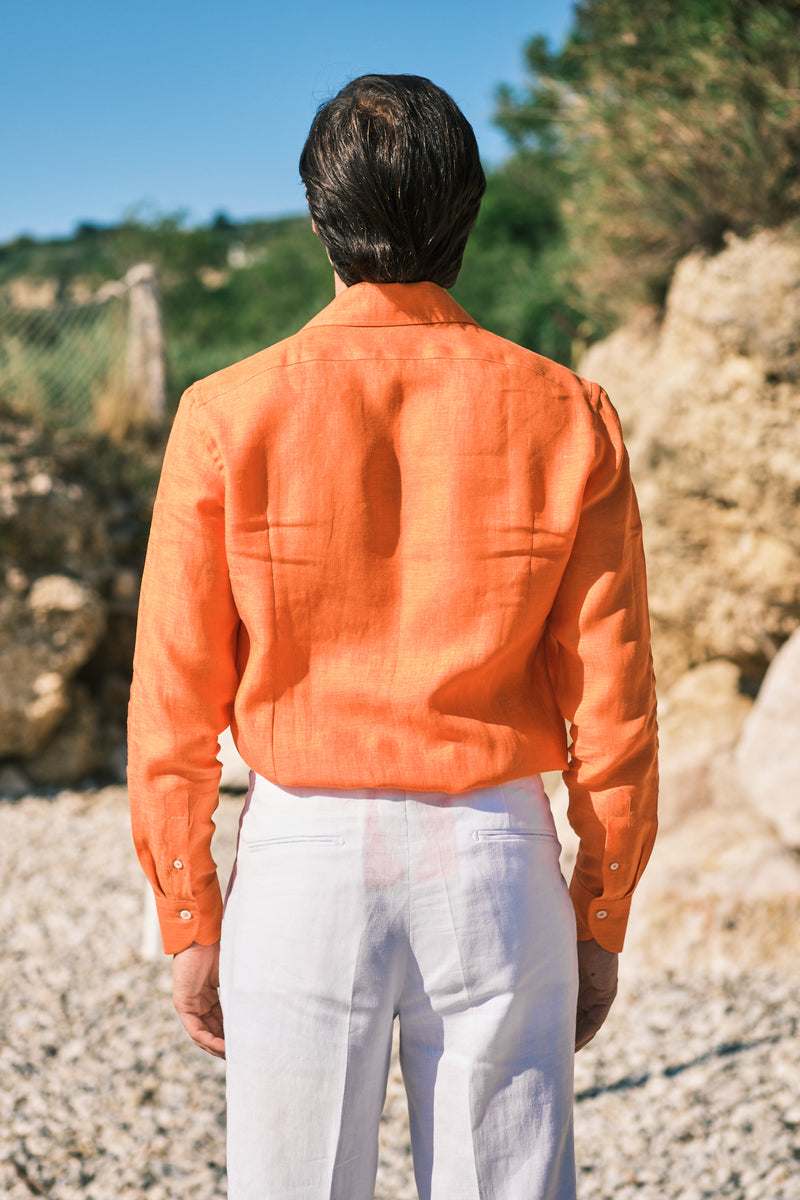 Orange Linen Capri Collar Shirt