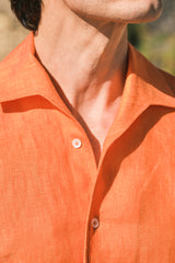 Orange Linen Capri Collar Shirt
