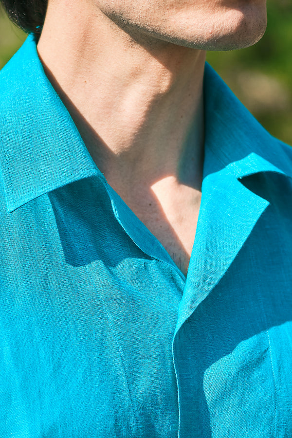 Water Green Linen Bowling Collar Shirt
