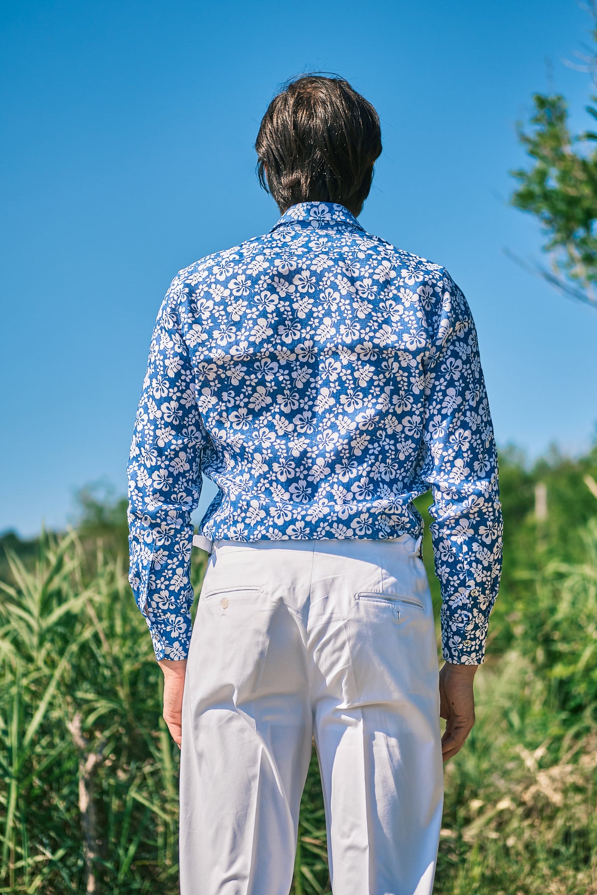 Blue Floral Print Linen Shirt Regular Fit / S 39 - 15