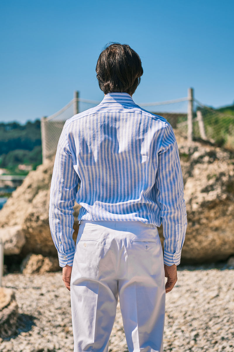 Camicia Righe Lino Blu