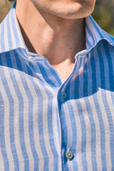 Camicia Righe Lino Blu