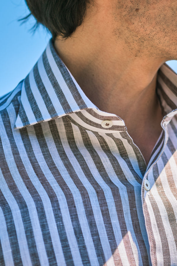 Striped Linen Shirt Brown
