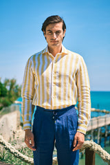Camicia Righe Larghe Lino Gialla
