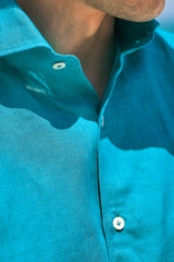 Camicia Tinta Unita Lino Verde Acqua