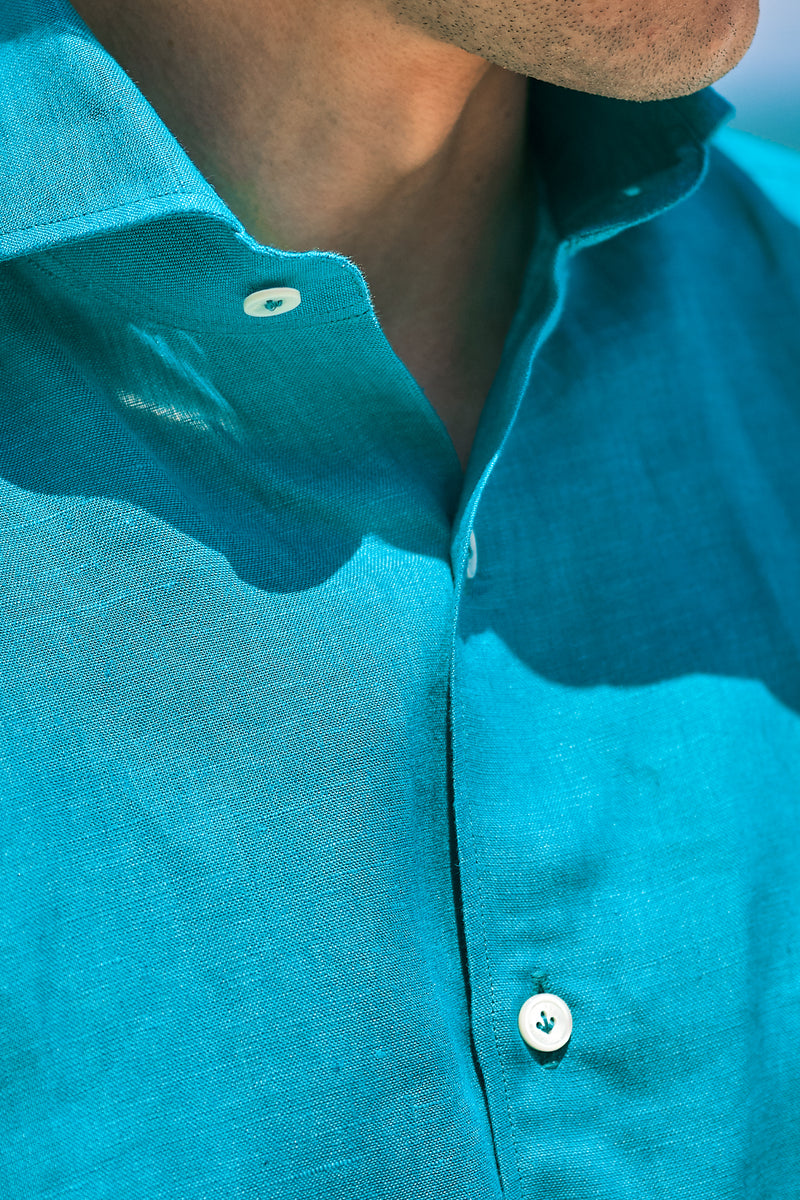 Camicia Tinta Unita Lino Verde Acqua