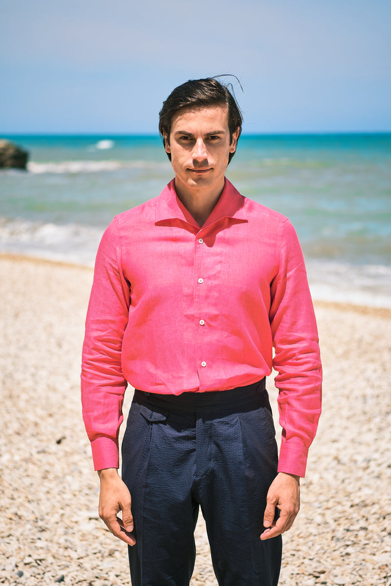 Coral Linen Capri Collar Shirt Slim Fit / XXL 46 - 18 Coral Linen Capri Collar Shirt Slim Fit / XXL 46 - 18