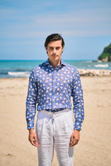 Blue Ibisco Print Linen Shirt