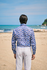 Blue Ibisco Print Linen Shirt