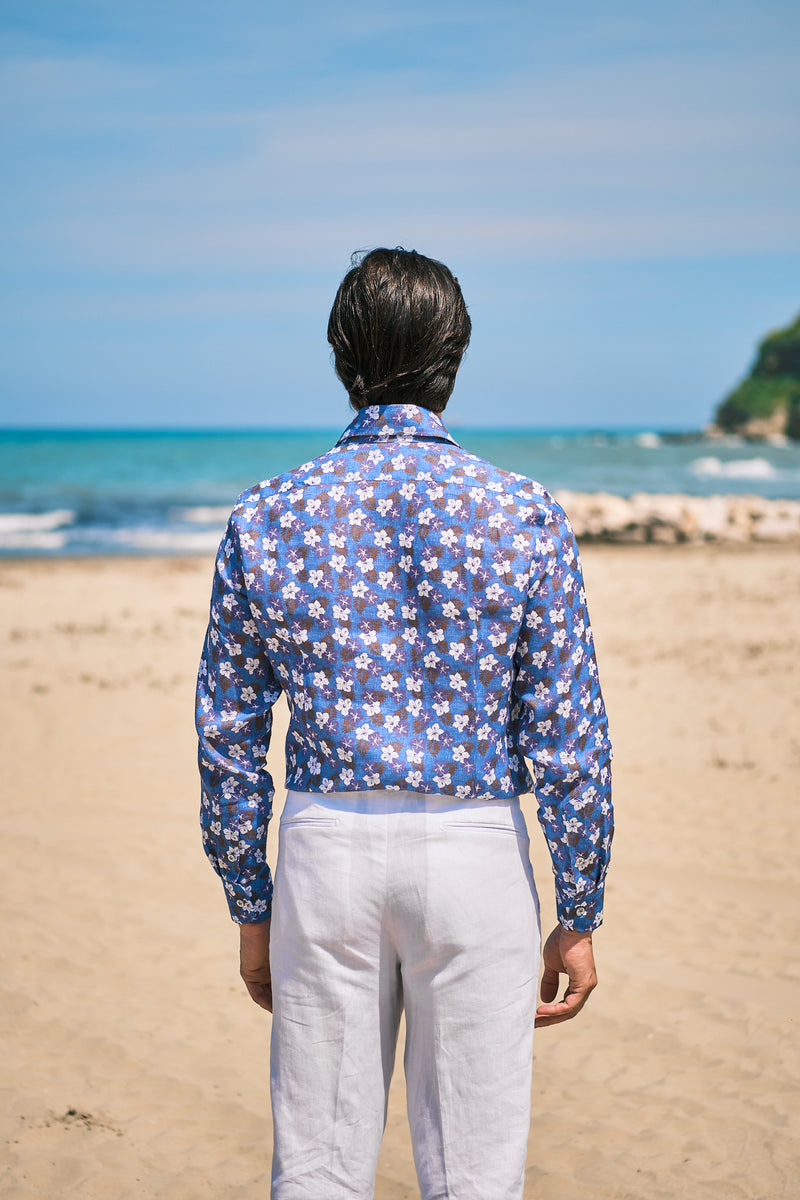 Blue Ibisco Print Linen Shirt