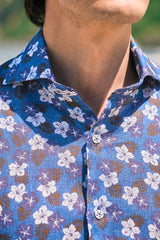 Blue Ibisco Print Linen Shirt