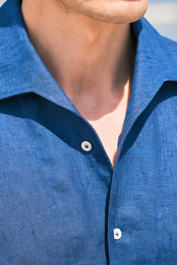 Blue Linen Capri Collar Shirt