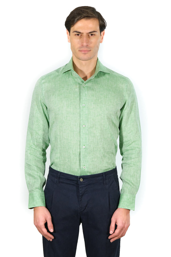 Green Yellow Linen Shirt - Italian Linen - Handmade in Italy