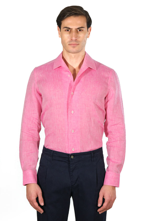 Pink Linen Shirt With Capri Collar- Italian Linen - Handmade in Italy