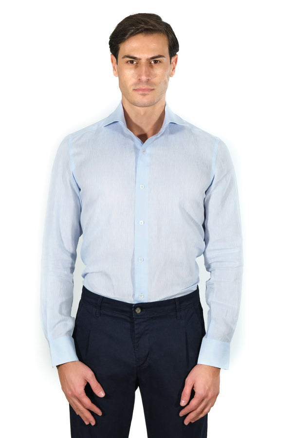 Light Azure  Linen Shirt - Italian Linen - Handmade in Italy