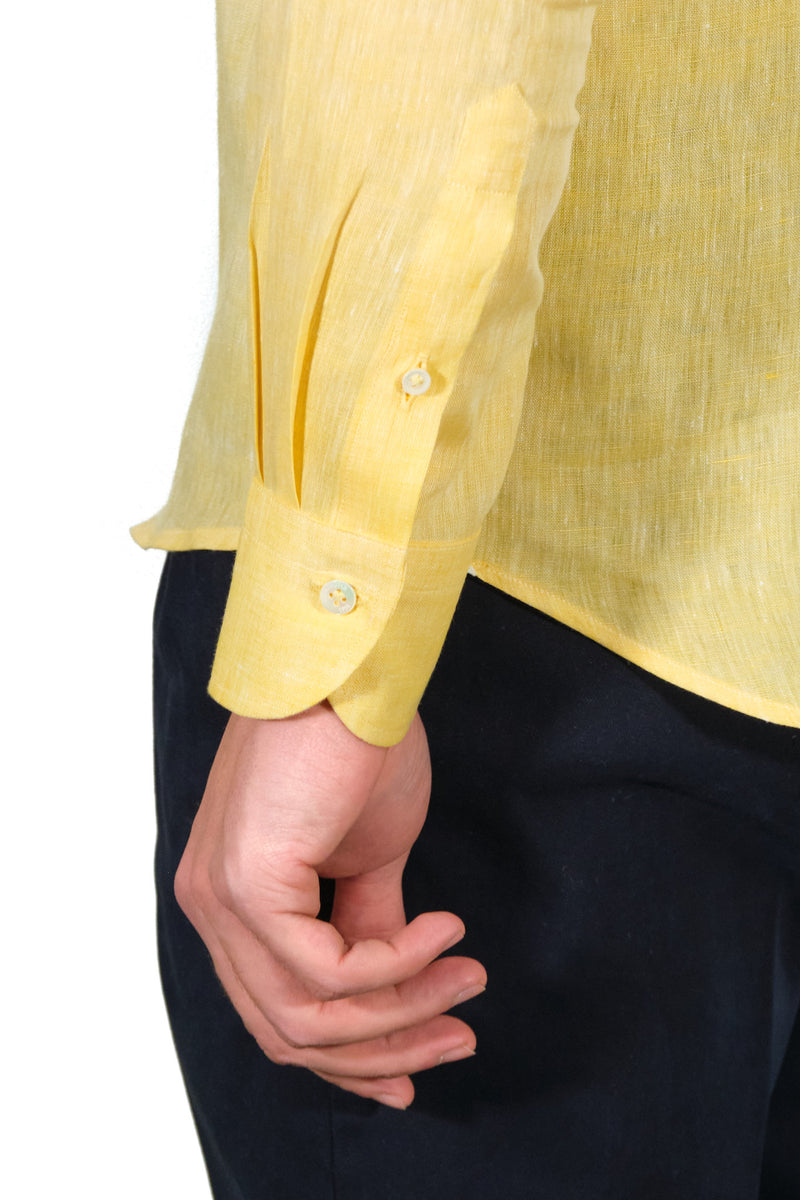 One Piece Collar Yellow Linen Shirt - Italian Linen - Handmade in Italy