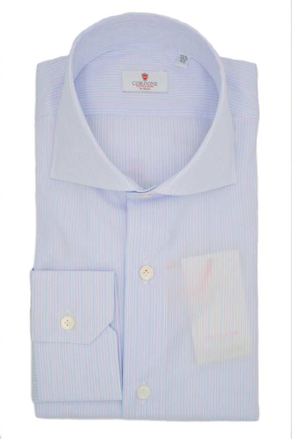 Camicia a righe sottili celesti e lilla