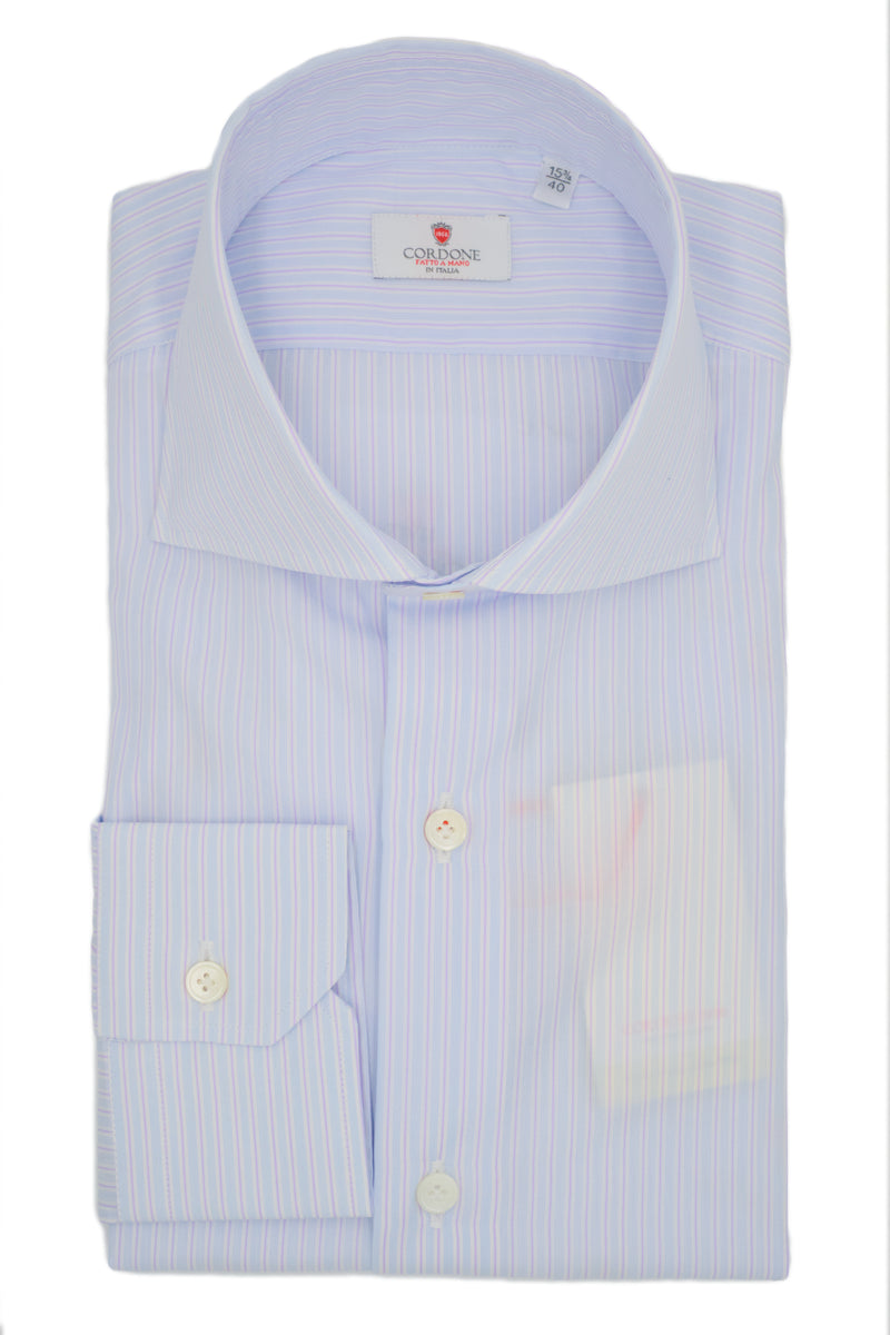 Camicia a righe sottili celesti e lilla