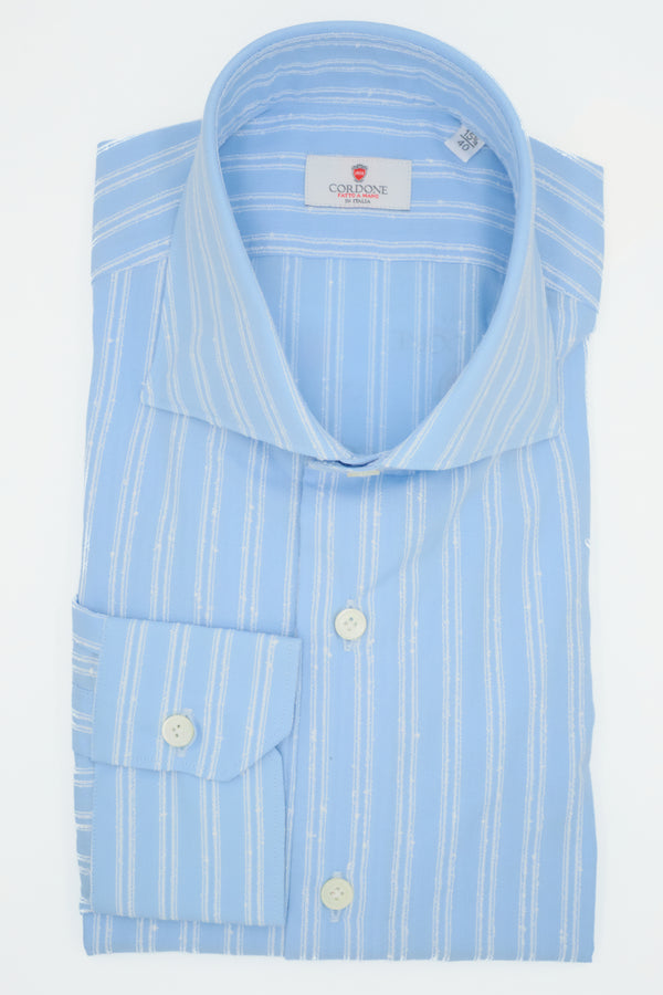 Light blue shirt with narrow white stripes - Outlet