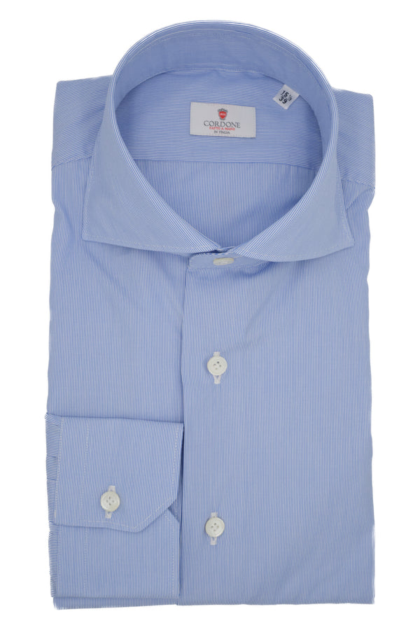 Camicia a righe strette celeste e bianca