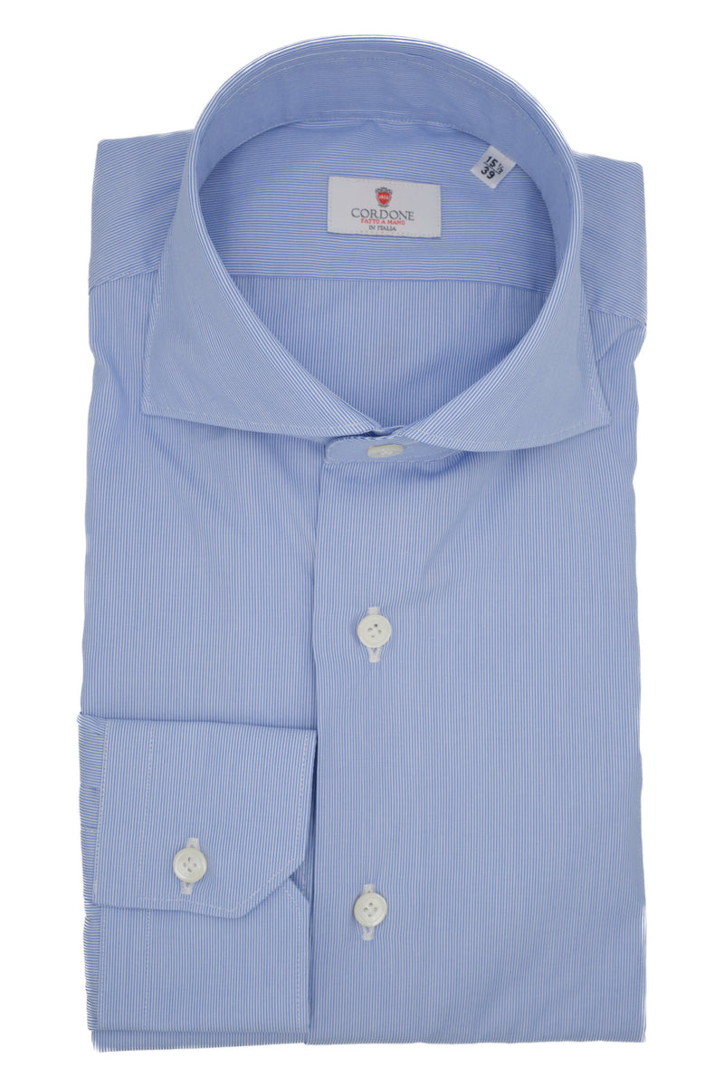 Camicia a righe strette celeste e bianca