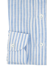 White and Light Azure Little Striped Linen Shirt - Italian Linen - Handmade in Italy