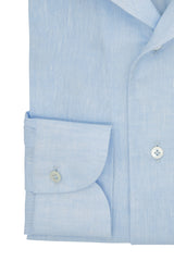 Light Azure Linen Shirt With Capri Collar- Italian Linen - Handmade in Italy