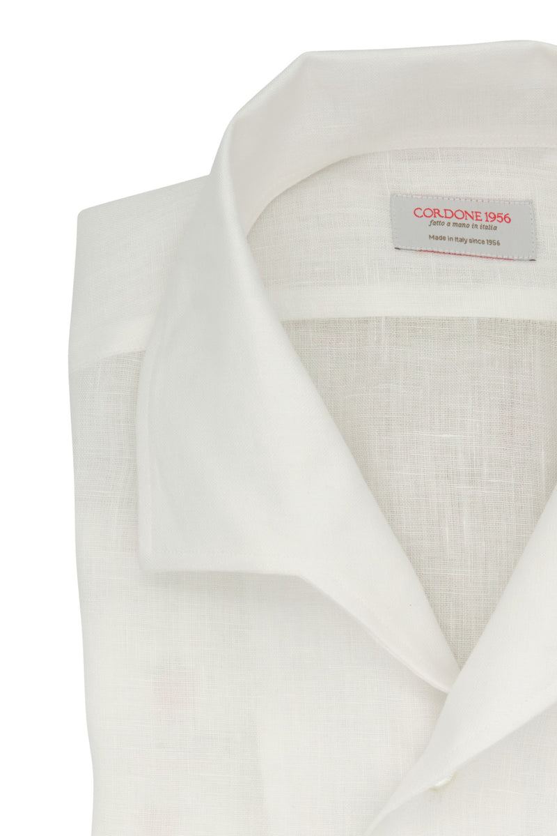 White Linen Shirt With Capri Collar- Italian Linen - Handmade in Italy
