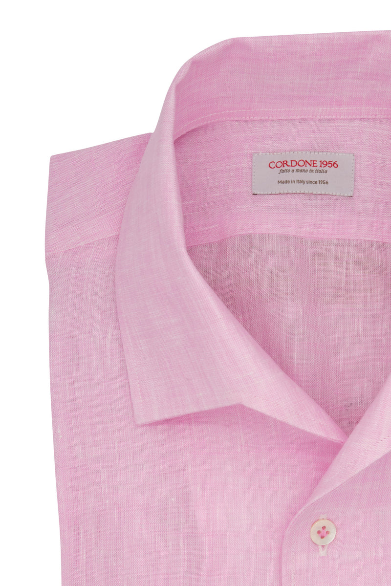 Rose Linen Shirt With Capri Collar- Italian Linen - Handmade in Italy