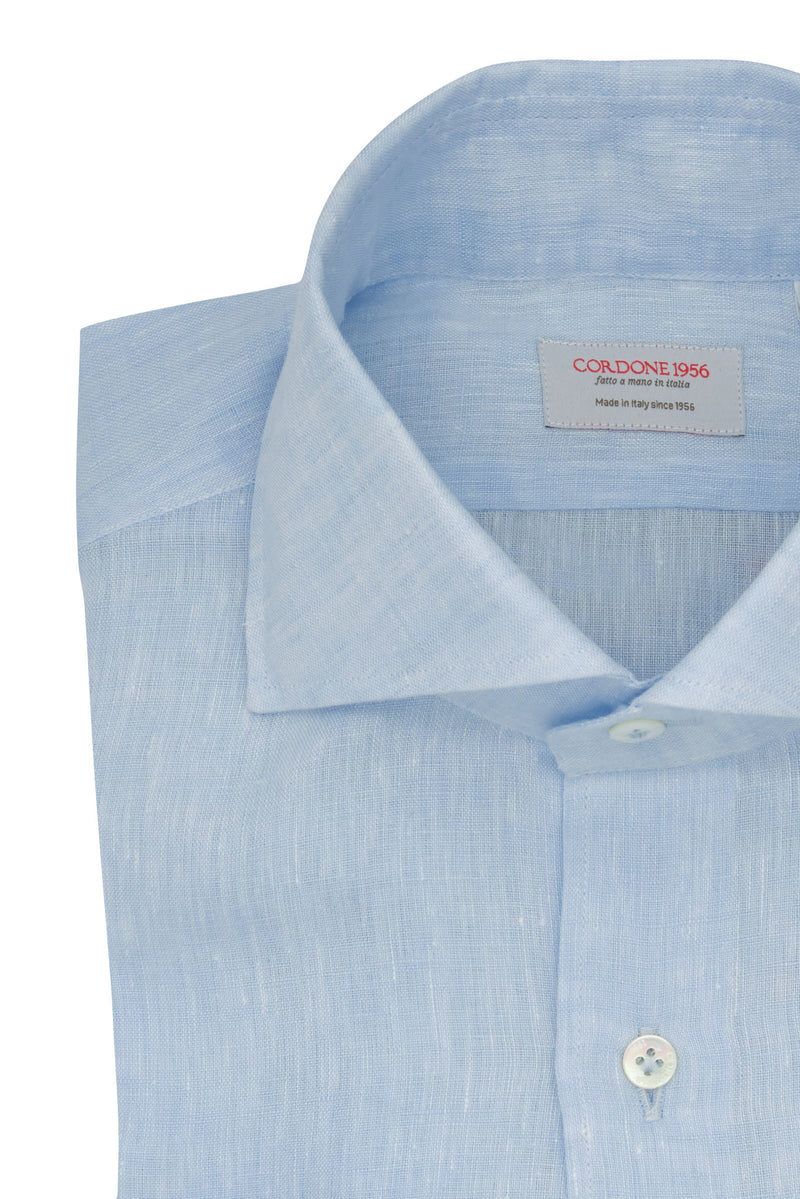 Light Azure  Linen Shirt - Italian Linen - Handmade in Italy