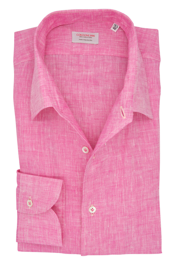 One Piece Collar Pink Linen Shirt - Italian Linen - Handmade in Italy