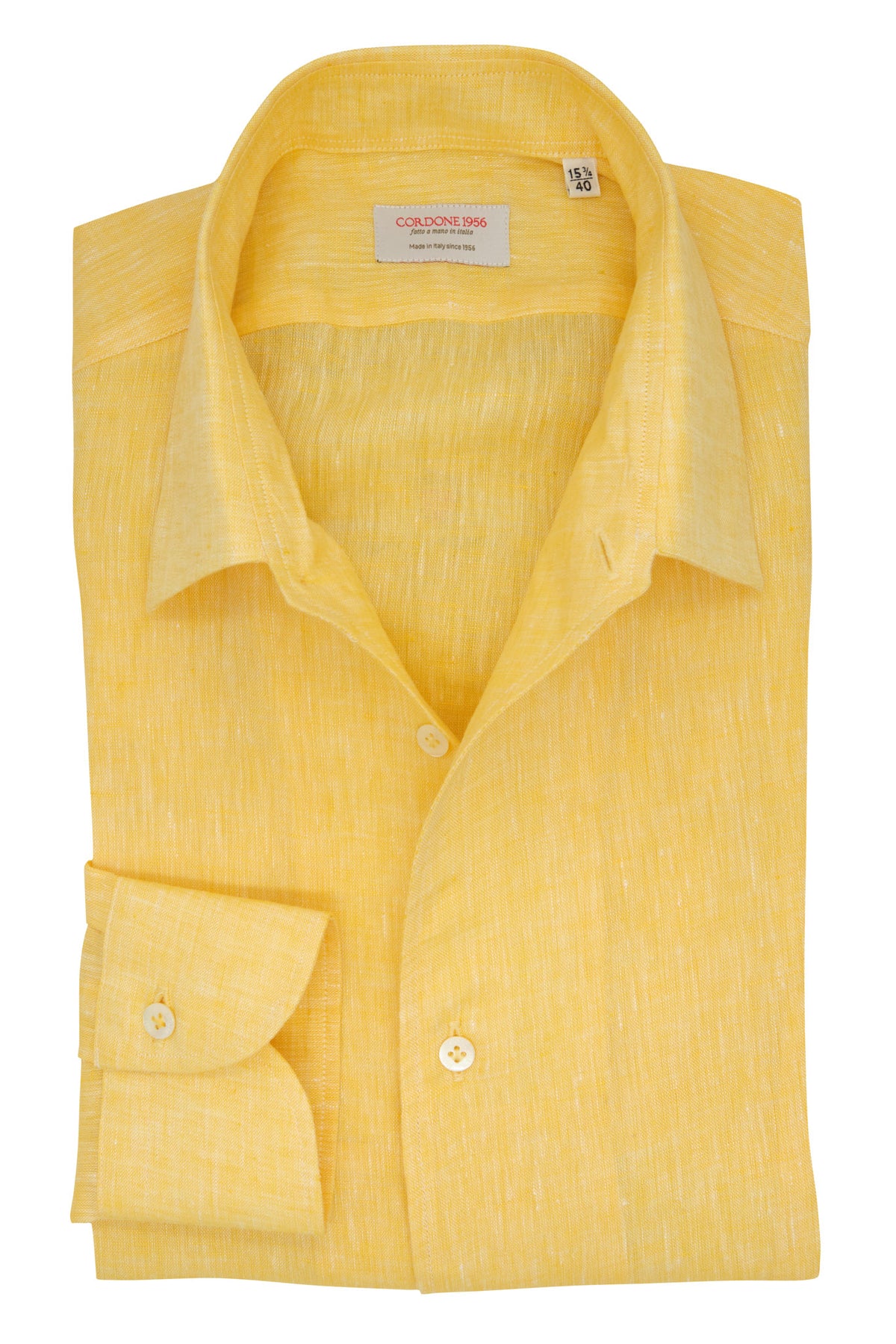 One Piece Collar Yellow Linen Shirt - Italian Linen One Piece Collar Yellow Linen Shirt - Italian Linen