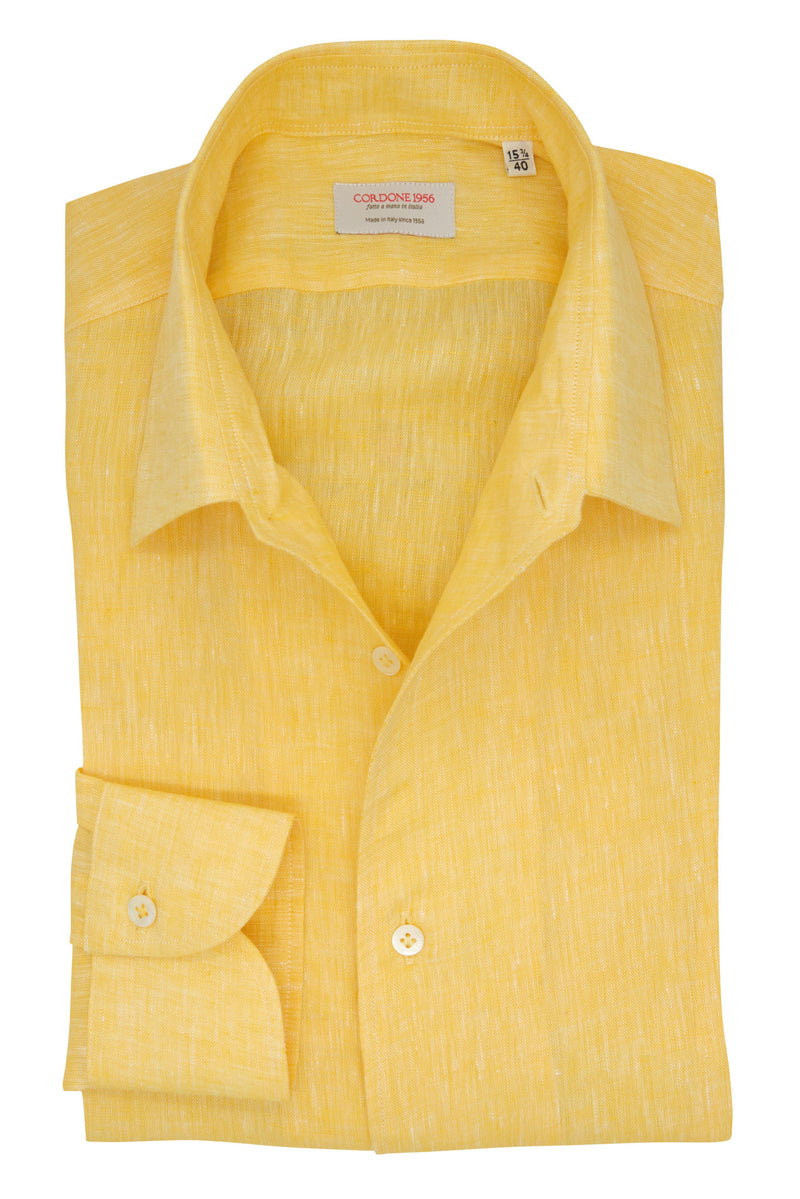 One Piece Collar Yellow Linen Shirt - Italian Linen