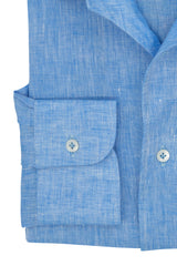 One Piece Collar Azure Linen  Shirt - Italian Linen - Handmade in Italy