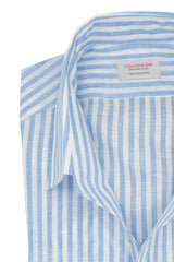 Light Blue Stripe Shirt - Italian Linen   - Handmade in Italy