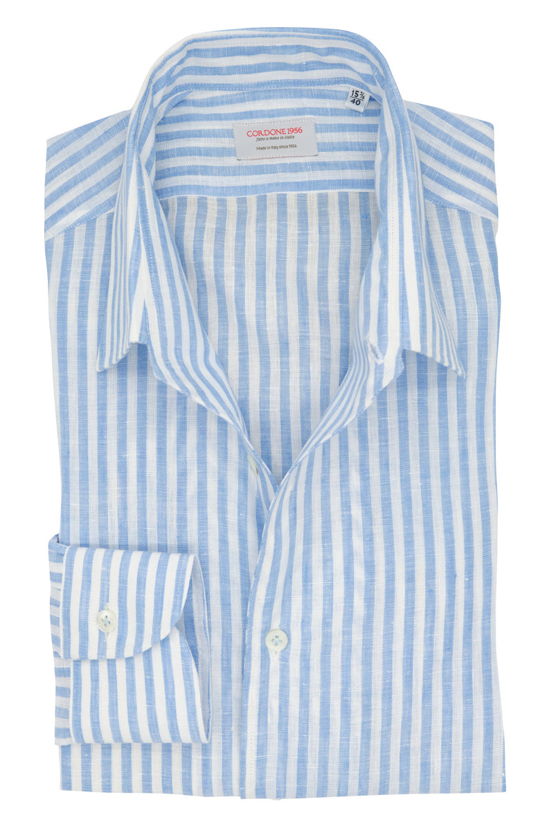 Light Blue Stripe Shirt - Italian Linen   - Handmade in Italy