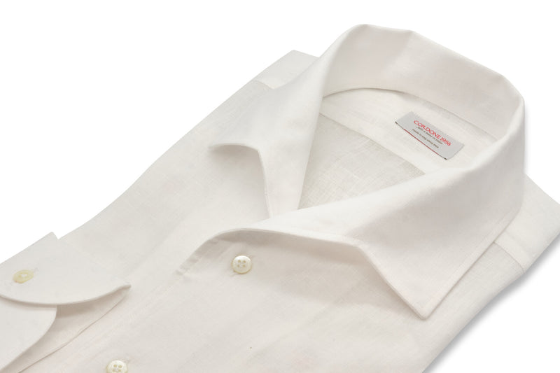 White Linen Shirt With Capri Collar- Italian Linen - Handmade in Italy