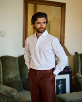 White Long Sleeve Interlock Polo