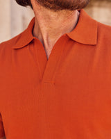 Orange Cotton Thread Polo Sweater Short Sleeve