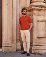 Orange Cotton Thread Polo Sweater Short Sleeve