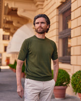 Green Cotton Thread Sweater Short Sleeve