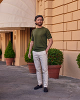 Green Cotton Thread Sweater Short Sleeve