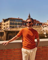 Orange Cotton Thread Sweater Short Sleeve