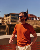 Orange Cotton Thread Sweater Short Sleeve
