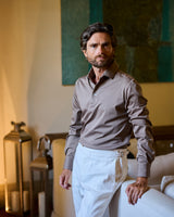 Taupe Long Sleeve Interlock Polo
