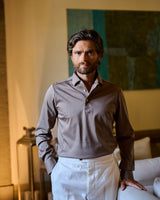 Taupe Long Sleeve Interlock Polo