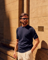 Blue Cotton Thread Sweater Short Sleeve