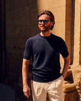 Blue Cotton Thread Sweater Short Sleeve