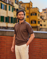 Brown Cotton Thread Polo Sweater Short Sleeve
