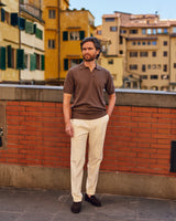 Brown Cotton Thread Polo Sweater Short Sleeve